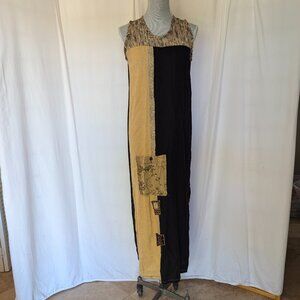 Donna Jessica linen blend Sleeveless black gold maxi loose fitting Dress Size 1